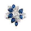 C. 1980 Vintage 1.75 ct. t.w. Sapphire and 1.00 ct. t.w. Diamond Cluster Ring in 14kt White Gold