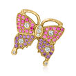 C. 1990 Vintage 1.10 ct. t.w. Pink Sapphire and Amethyst Butterfly Enhancer with .35 ct. t.w. Diamonds in 18kt Yellow Gold