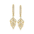 .50 ct. t.w. CZ Leaf Hoop Drop Earrings in 14kt Yellow Gold