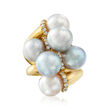 C. 1980 Vintage Cultured Pearl and .35 ct. t.w. Diamond Cluster Ring in 18kt Yellow Gold