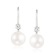6-6.5mm Cultured Akoya Pearl Earrings with Diamond Accents in 14kt White Gold