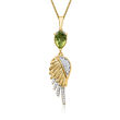 1.10 Carat Peridot Angel Wing Pendant Necklace with .10 ct. t.w. White Topaz in 18kt Gold Over Sterling