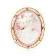 C. 1930 Vintage Pink Shell Cameo Pin in 10kt Yellow Gold