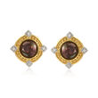 C. 1980 Vintage 13mm Chocolate Mabe Pearl and .50 ct. t.w. Diamond Earrings in 18kt Yellow Gold 