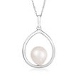 8-9mm Cultured Pearl Circle Pendant Necklace in 14kt White Gold