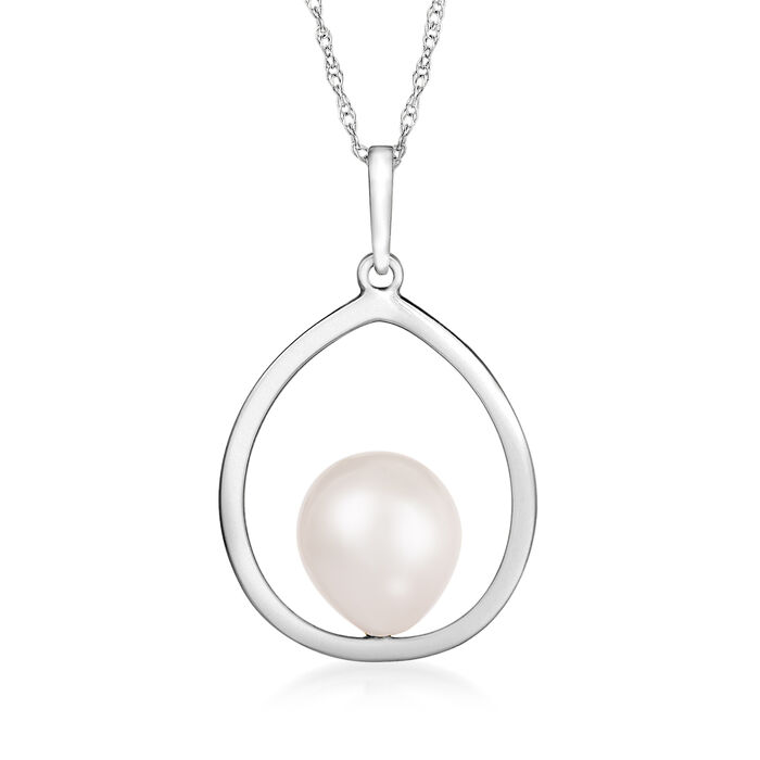 8-9mm Cultured Pearl Circle Pendant Necklace in 14kt White Gold