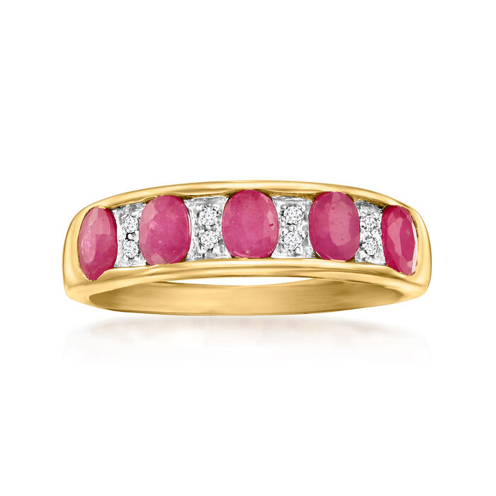 1.00 ct. t.w. Ruby Ring with Diamond Accents in 14kt Yellow Gold