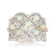 Opal and .50 ct. t.w. White Topaz Lattice Ring in Sterling Silver
