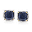 7.75 ct. t.w. Sapphire and .27 ct. t.w. Diamond Stud Earrings in 14kt Yellow Gold