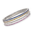 C. 1990 Vintage 7.80 ct. t.w. Multicolored Sapphire and 2.00 ct. t.w. Diamond Bangle Bracelet Set of Four in 18kt White Gold