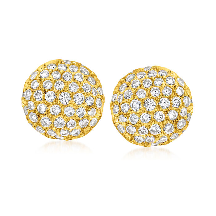 C. 1980 Vintage 1.75 ct. t.w. Diamond Button Earrings in 14kt and 18kt Yellow Gold