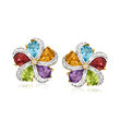 7.00 ct. t.w. Multi-Gemstone Foral Earrings in 18kt Gold Over Sterling