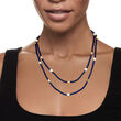 6-7mm Cultured Pearl and Lapis Bead Two-Strand Necklace with 18kt Gold Over Sterling 18-inch