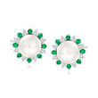 7-7.5mm Cultured Pearl and .40 ct. t.w. Emerald Earrings with .40 ct. t.w. White Zircon in Sterling Silver