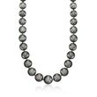 11-15mm Black Cultured South Sea Pearl Necklace with Diamond Accents and 14kt White Gold