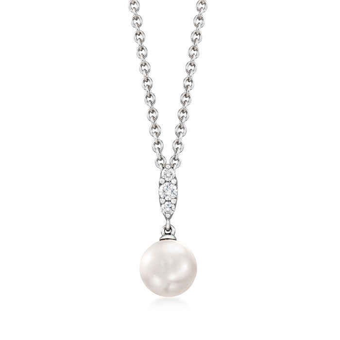 Mikimoto &quot;Morning Dew&quot; 7.5mm A+ Akoya Pearl Pendant Necklace with Diamond Accents in 18kt White Gold