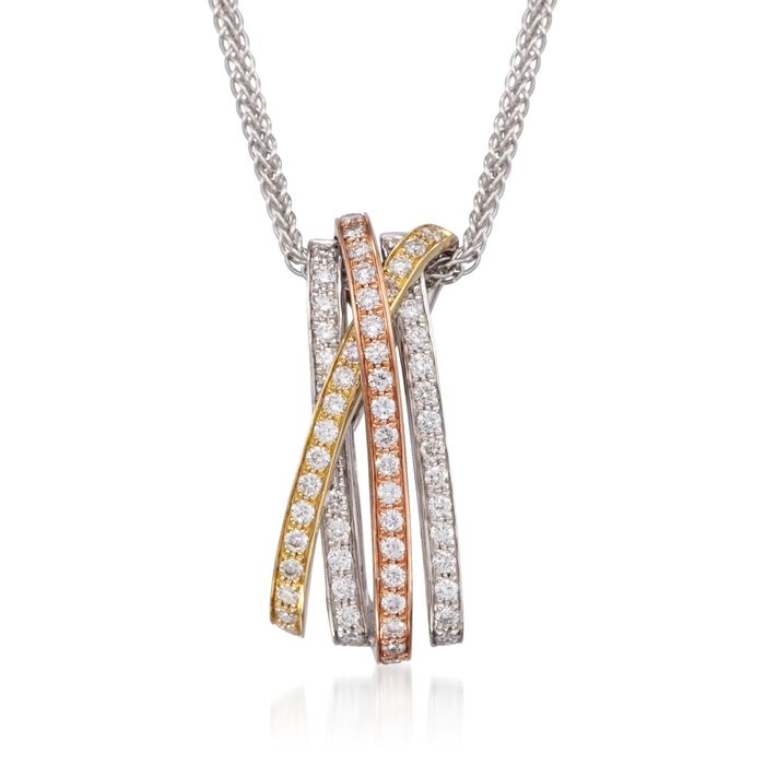 Simon G. .43 ct. t.w. Diamond Crisscross Pendant Necklace in 18kt Tri-Colored Gold
