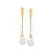 7-8mm Cultured Pearl Linear Drop Earrings in 18kt Gold Over Sterling