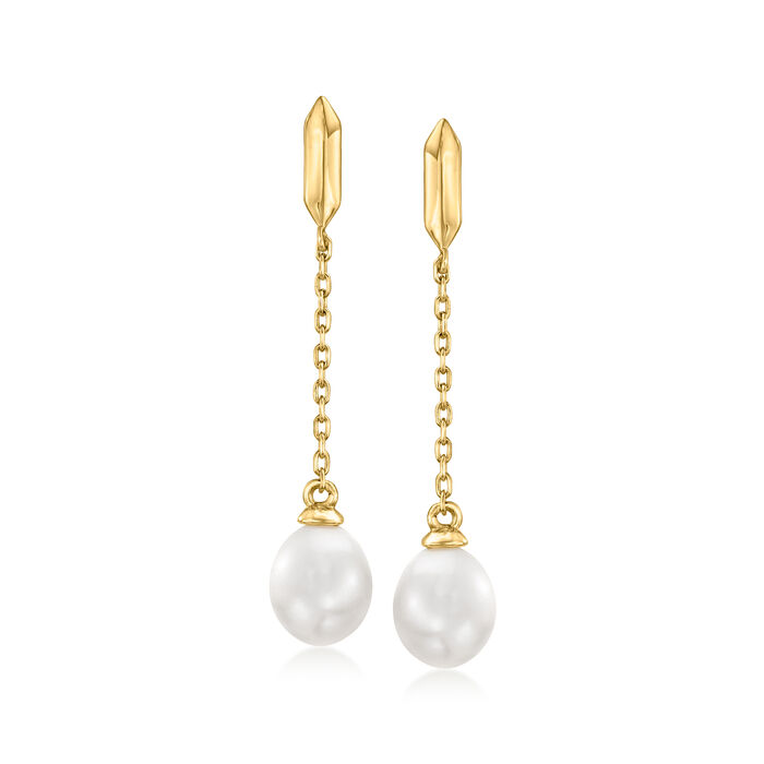 7-8mm Cultured Pearl Linear Drop Earrings in 18kt Gold Over Sterling