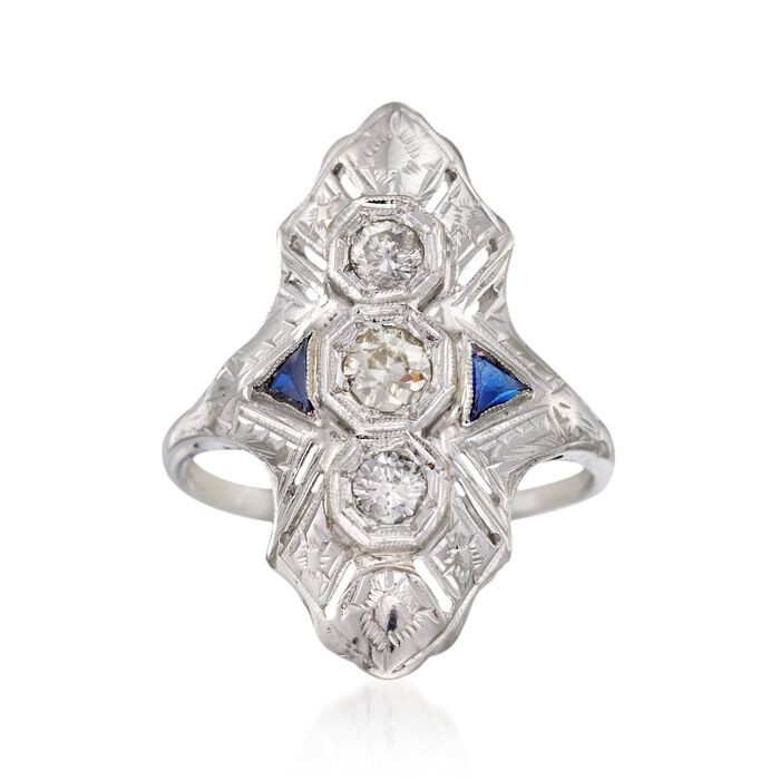 C. 1950 Vintage .40 ct. t.w. Diamond Dinner Ring With Sapphire Accents in 14kt White Gold
