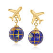 Italian Multi-Gemstone World Travel Globe Drop Earrings in 18kt Gold Over Sterling