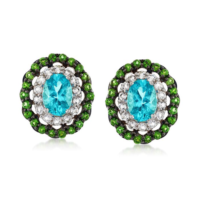 1.30 ct. t.w. Teal Apatite Earrings with Green Chrome Diopsides and White Topaz in Sterling Silver