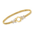 14kt Yellow Gold Butterfly Wheat Link Bracelet with Diamond Accents