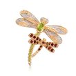 1.21 ct. t.w. Multi-Stone Dragonfly Pin Pendant in 18kt Gold Over Sterling