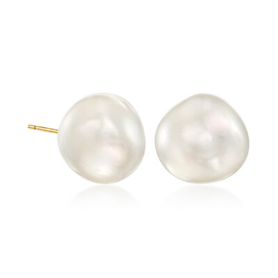 13-14mm Cultured Baroque Pearl Stud Earrings in 14kt Yellow Gold