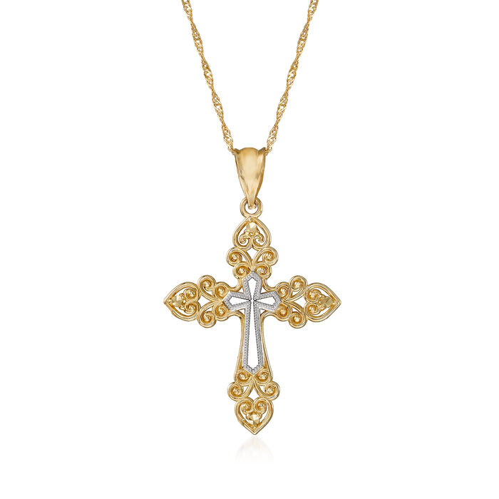 14kt Yellow Gold Openwork Cross Pendant Necklace