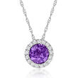 Gabriel Designs .49 Carat Amethyst Halo Necklace with Diamond Accents in 14kt White Gold