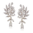 C. 1970 Vintage 3.75 ct. t.w. Diamond Floral Drop Earrings in 14kt White Gold