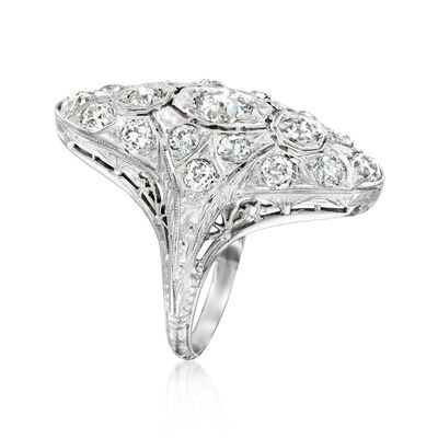 C. 1930 Vintage 2.30 ct. t.w. Diamond Filigree Ring in 18kt White Gold
