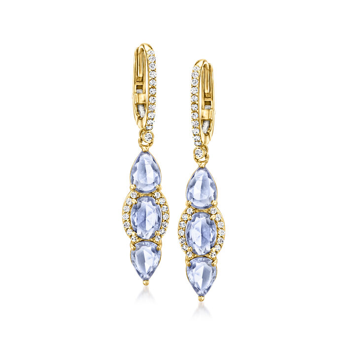7.70 ct. t.w. Sapphire and .35 ct. t.w. Diamond Drop Earrings in 14kt Yellow Gold
