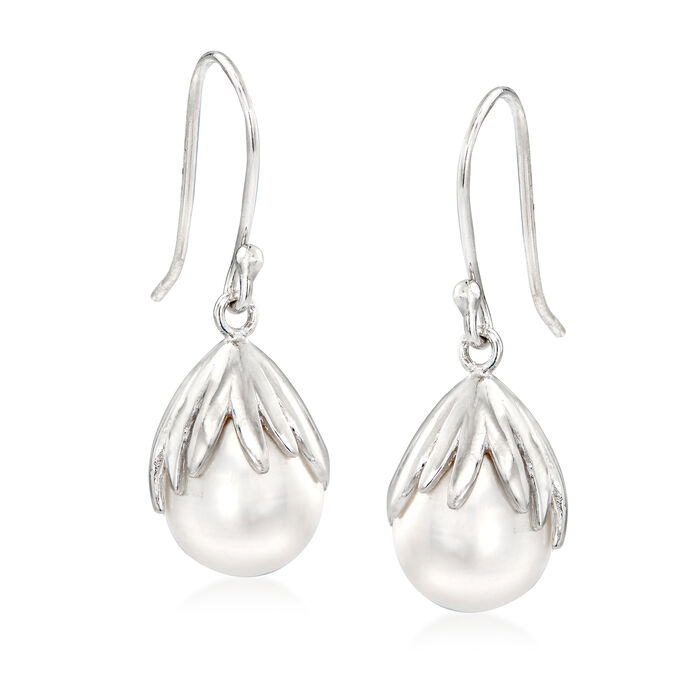 9x14mm Cultured Pearl Teardrop Earrings in Sterling Silver
