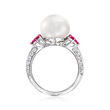 11mm Cultured South Sea Pearl Ring with .50 ct. t.w. Rubies and .36 ct. t.w. Diamonds in 18kt White Gold