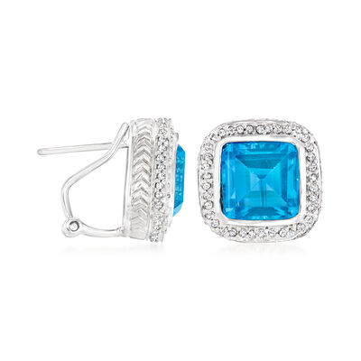 8.50 ct. t.w. Swiss Blue Topaz and .50 ct. t.w. Diamond Earrings in 14kt White Gold
