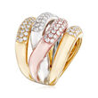 1.65 ct. t.w. Pave Diamond Twist Ring in 14kt Tri-Colored Gold