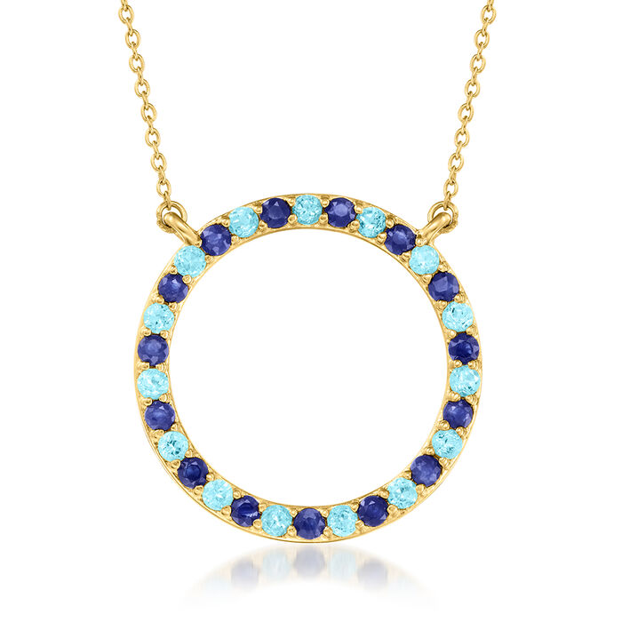 .60 ct. t.w. Sapphire and .60 ct. t.w. Swiss Blue Topaz Eternity Circle Necklace in 18kt Gold Over Sterling