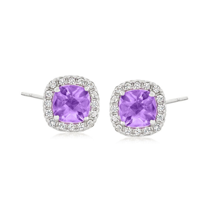1.00 ct. t.w. Amethyst and .30 ct. t.w. White Topaz Earrings in Sterling Silver