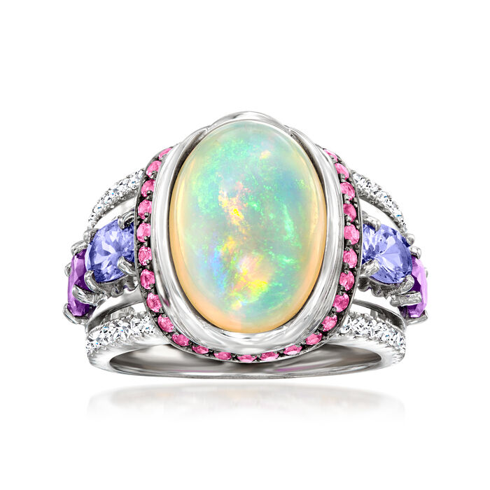 Opal and 2.20 ct. t.w. Multi-Gemstone Ring in Sterling Silver