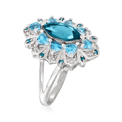 1.20 Carat London Blue Topaz and 1.10 ct. t.w. Sky Blue Topaz Ring with Diamond Accents in Sterling Silver