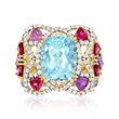 5.50 Carat Sky Blue Topaz and 5.60 ct. t.w. Multi-Gemstone Ring in 18kt Gold Over Sterling