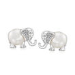 8-8.5mm Cultured Pearl Elephant Earrings with Diamond Accents in Sterling Silver