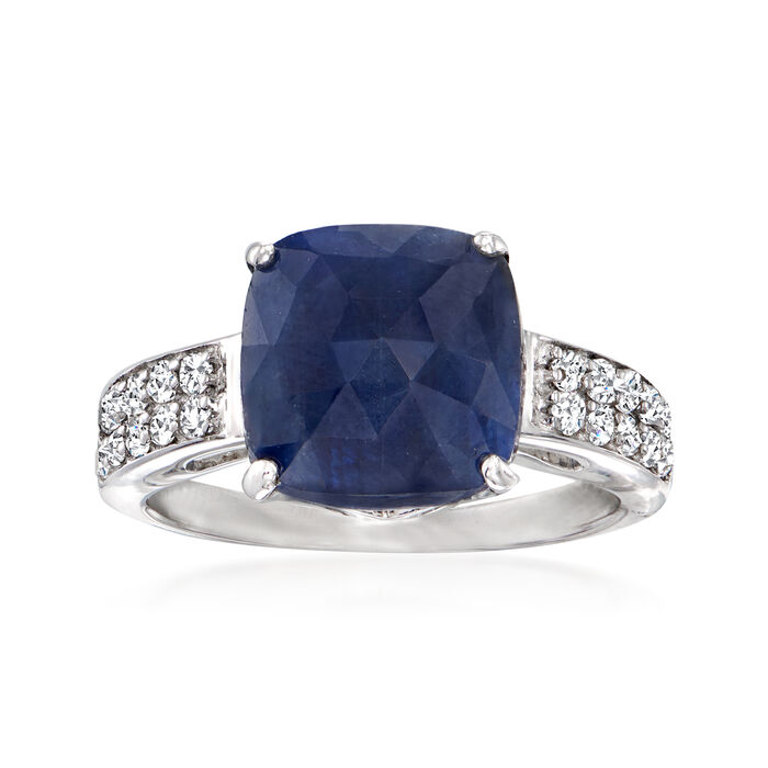 5.25 Carat Sapphire and .30 ct. t.w. White Topaz Ring in Sterling Silver