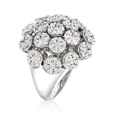 C. 1990 Vintage 2.53 ct. t.w. Diamond Floral Cluster Cocktail Ring in 18kt White Gold
