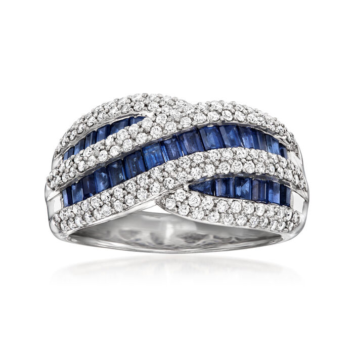 C. 1990 Vintage 2.00 ct. t.w. Sapphire and .80 ct. t.w. Diamond Crossover Ring in 18kt White Gold