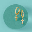 .12 ct. t.w. Diamond Cross Hoop Drop Earrings in 14kt Yellow Gold