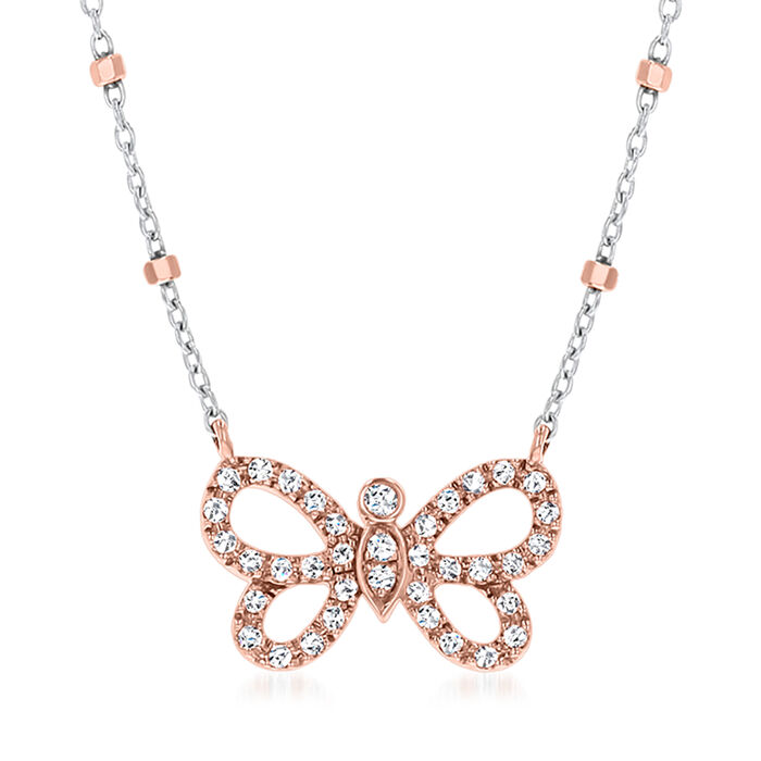 .10 ct. t.w. Diamond Butterfly Station Necklace in 14kt Two-Tone Gold