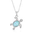 Larimar Turtle Pendant Necklace in Sterling Silver